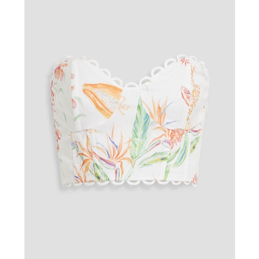 Vio strapless printed cotton-blend voile bustier top